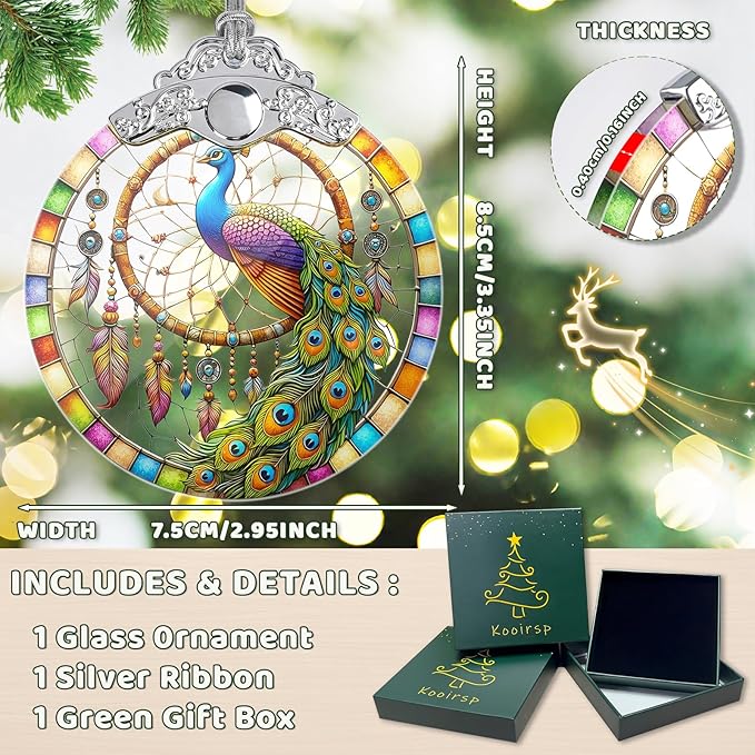 Peacock Ornaments for Christmas Tree, Christmas Tree Decorations and Stained Glass Ornament, Gift Exchange