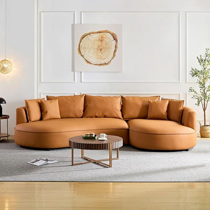 128.7'' Luxury Simple L Shape Curved Modular Sofa Modern Leather Sofa 5 Seater Fabric Eco Leather Sofa Full Grain Leather Sofas For Living Room Apartment Office (Leather+Right Facing, Orange)