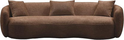 KEIKI 94" Boucle Half Moon Curved Sectional Sofa with 3 Throw Pillows, 4-Seater Teddy Fleece Leisure Couch with Curved Backrest, Easy Assembly, for Apartment, Living Room, Bedroom, Orange