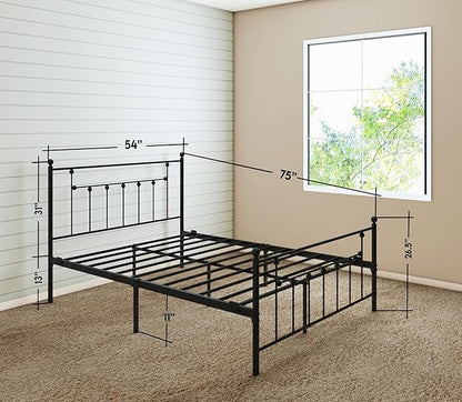 Golden Gate Beds Victorian Style Metal Platform Bed Frame with Antique Wrought Iron-Art Headboard and Footboard, Classic Cama Steel Mattress Foundation, No Box Spring Needed, Full Size, Black Finish