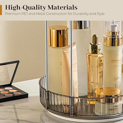 Aveniee 360° Rotating Makeup Organizer for Vanity, Upagraded Perfume Skincare Bathroom Counter Organizers with Brush Divider, Two Tier Spinning Lipstick Cosmetic Lotion Storage,Grey