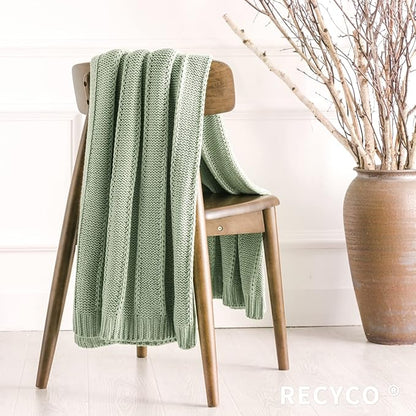 RECYCO Cable Knit Sage Green Throw Blanket, Super Soft Warm Cozy Decorative Knitted Throw Blanket 2.3LB for Bed, Chair 50"x60"
