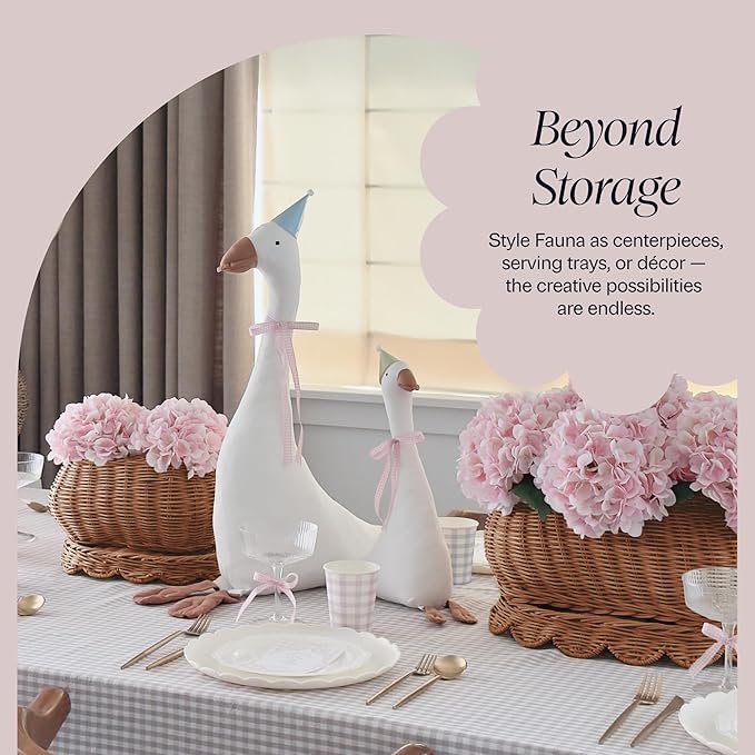 BEBE BASK The Original Scalloped Basket Set Of 2 - Small Scallop Basket - 15 x 10 x 6 In - Hand-Woven & Award-Winning - Elegant Wicker With Scalloped Edge Lid - Nursery Storage - (Mocca)