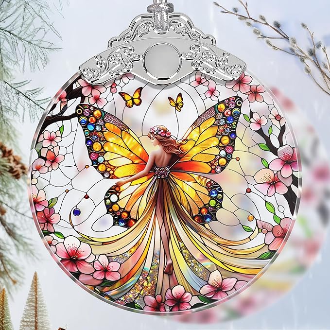 Stained Glass Suncatcher Ornament - Fairy Christmas Decorations - Christmas Ornaments for Tree - Holiday Present Ideas - Gift Exchange