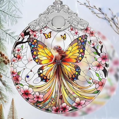 Stained Glass Suncatcher Ornament - Fairy Christmas Decorations - Christmas Ornaments for Tree - Holiday Present Ideas - Gift Exchange