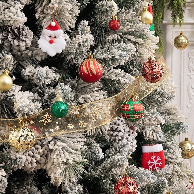 100ct Christmas Ball Ornaments Set, Red Green and Gold Shatterproof Hand-Painted Hanging Baubles Decoration Bulk for Xmas Tree, Wreath, Garland, Home Holiday Decor