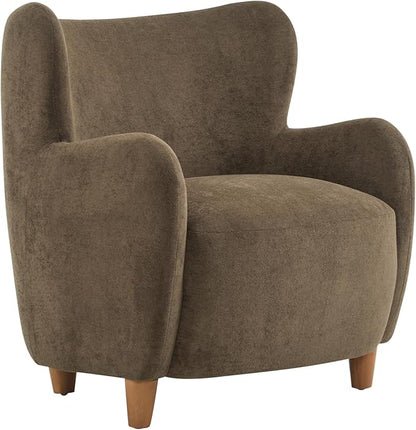 Christopher Knight Home Auden Wingback Accent Chair, Fabric Club Chair, Velvet Upholstered Armchair, Curved Backrest Single Sofa, Soft Cushion Seating, Reading Lounge Chair for Living Room, Brown