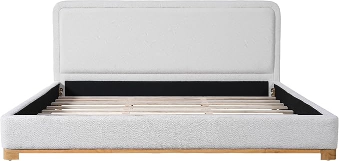 Queen Size Bed Frame, Upholstered Cloud Boucle Platform Beds Frames with Headboard, Anti-Collision Soft Rounded Corners Footboard, No Box Spring Required, Easy Assembly (40" White, Queen)