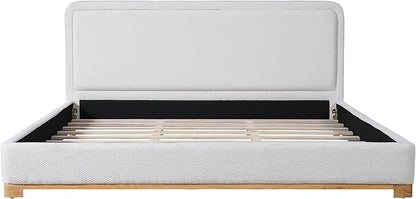Queen Size Bed Frame, Upholstered Cloud Boucle Platform Beds Frames with Headboard, Anti-Collision Soft Rounded Corners Footboard, No Box Spring Required, Easy Assembly (40" White, Queen)