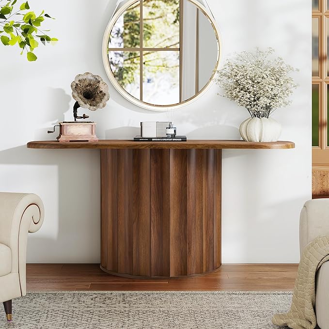 59'' Fluted Console Table for Entryway, Narrow Wooden Sofa Tables Behind Couch, Modern Entryway Table with Storage Accent Table for Hallway, Living Room, Entrance, Foyer (Walnut)