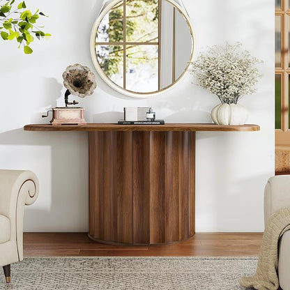 59'' Fluted Console Table for Entryway, Narrow Wooden Sofa Tables Behind Couch, Modern Entryway Table with Storage Accent Table for Hallway, Living Room, Entrance, Foyer (Walnut)