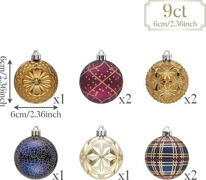 Valery Madelyn Ornaments for Christmas Trees, 9ct 2.36 Inches Bronze Copper Gold and Purple Shatterproof Christmas Tree Decorations, Luxury Hanging Ball Ornaments for Xmas Holiday Party Decor