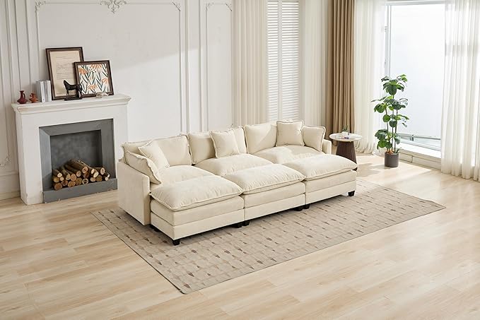 SoarFlash Chenille Sectional Sofa Ottoman,Beige