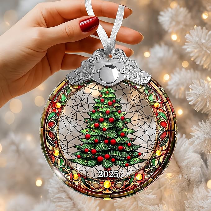 Christmas Tree Ornaments - 2025 Glass Fairy Ornament, Unique Stained Glass Style Crystal Ornaments for Christmas Tree, Vintage Christmas Decor, 2025 Ornament, Fairy Gifts for Women