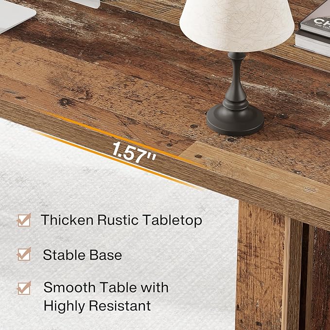 Tribesigns 63-inch Executive Desk, Vintage Home Office Computer Desk with Large Tabletop, Farmhouse Wood Writing Conference Table Workstation for Office, Study, Distressed Brown