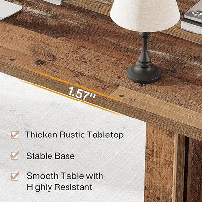 Tribesigns 63-inch Executive Desk, Vintage Home Office Computer Desk with Large Tabletop, Farmhouse Wood Writing Conference Table Workstation for Office, Study, Distressed Brown