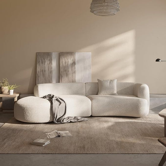 Acanva Modern Curved Sectional Living Room Couch, Minimalist Comfy Boucle Fabric Modular Sofa for Apartment, Home Office, 114" W Left Hand Facing, White
