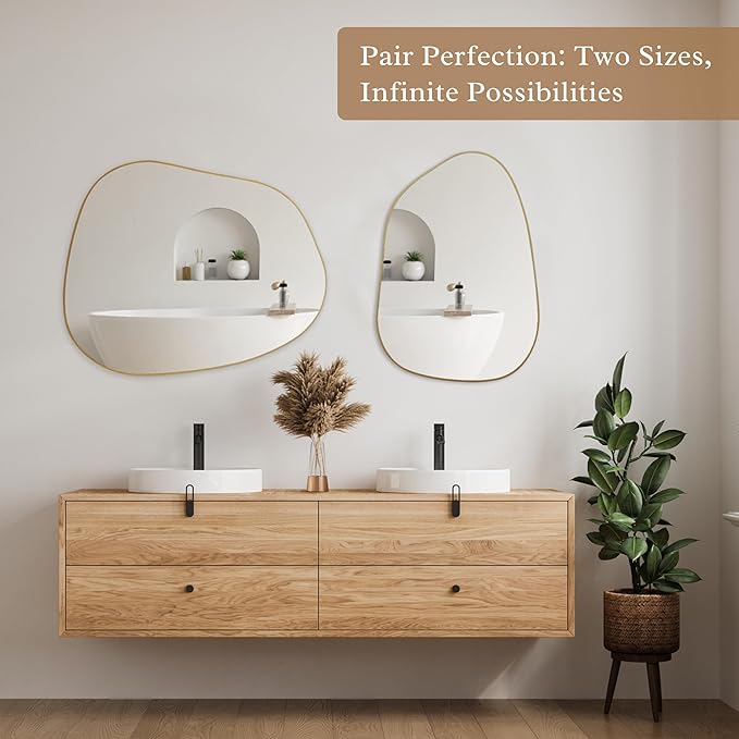 PERFNIQUE Irregular Asymmetrical Wall Mirror Decorative Modern Wall Mounted 27"x19", Gold