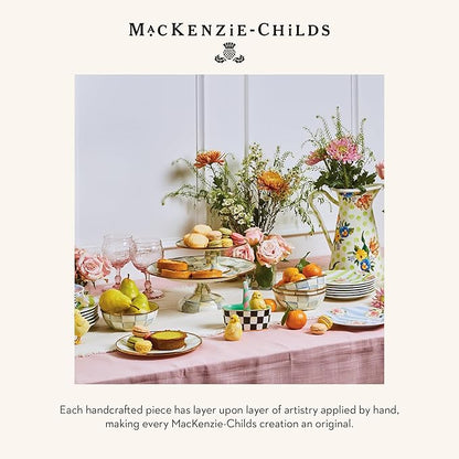 MACKENZIE-CHILDS Enamel Pedestal Platter, Round Cake Stand, Small, Gray-and-White Sterling Check