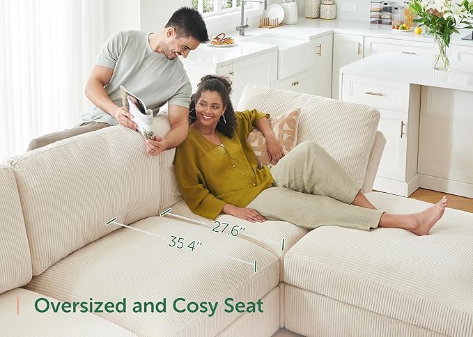 HONBAY Modular Sectional Sofa with Storage Corduroy Couches with Chaise L Shaped Sectional Couches for Living Room,Beige