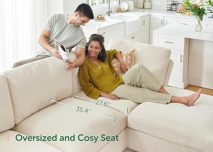 HONBAY Modular Sectional Sofa with Storage Corduroy Couches with Chaise L Shaped Sectional Couches for Living Room,Beige