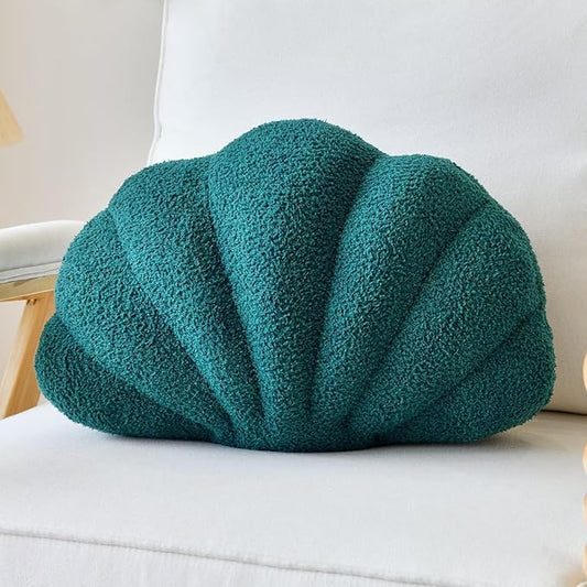 Emerald Green Seashell Throw Pillows, Shell Shaped Throw Pillows, 13 Inch Soft Home Decorative Pillow Plush Cushion for Bed Couch Living Room Decor Accent Throw Pillow