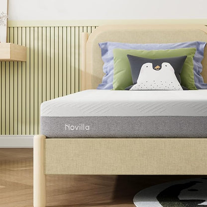 Novilla Twin XL Mattress, Cooling Gel Memory Foam Mattress 8 inch for Pressure Relief, Enhanced Support & Plush Comfort, Grey & White
