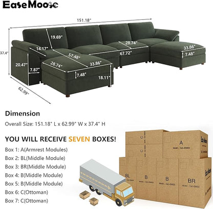 EASE MOOSE Modular Sectional Sofa,Oversized U Shape Sectional Couch with Ottoman,Wide Deep Modular Cloud Couch,Removable Cover