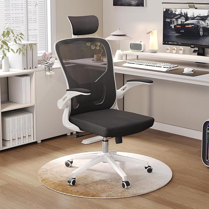 Ergonomic Office Chair, High-Back Mesh Desk Chair with Adjustable Height, Lumbar Support, Flip-Up Armrests,headrest，and Swivel Rolling Design for Home and Office Use