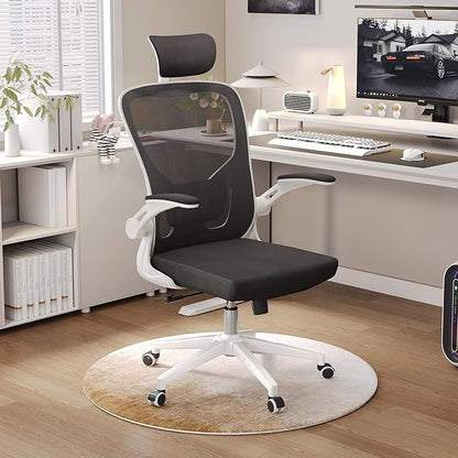 Ergonomic Office Chair, High-Back Mesh Desk Chair with Adjustable Height, Lumbar Support, Flip-Up Armrests,headrest，and Swivel Rolling Design for Home and Office Use