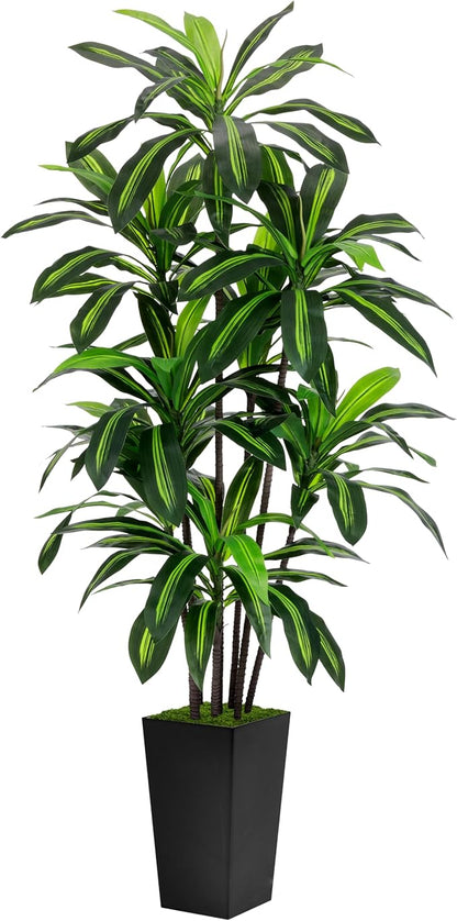 Artificial Dracaena Tree 6FT - Faux Tree with Black Tall Planter - Fake Tropical Yucca Floor Plant Potted - Artificial Silk Tree for Home Office Living Room Decor Indoor