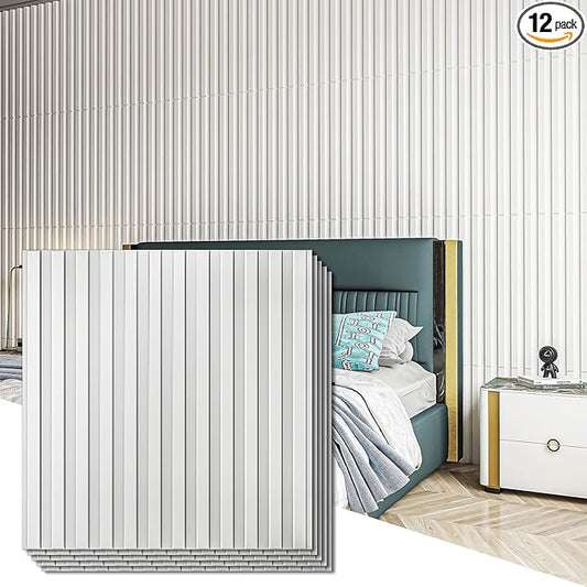 Art3d Slat Wall Panel, 3D Fluted Textured Panel 12-Tile 19.7 x 19.7in. - White