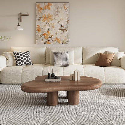 48.42" Modern Cloud Coffee Table for Living Room, Dark Brown Wood Coffee Table with 4 Sturdy Legs, Mid-Century Modern Tea Table Living Room Table for Home Office