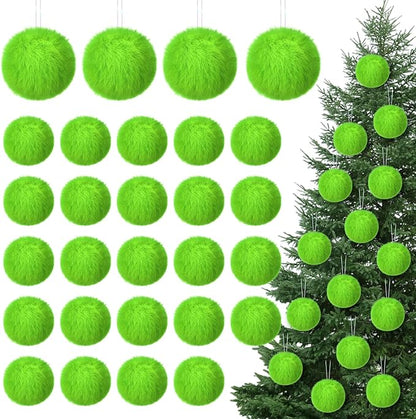 12Pcs Furry Christmas Ball Ornament for Xmas Tree Lime Green Soft Faux Fur Pom Pom Ball Ornaments Christmas Tree Hanging Decorations for Winter Party Home Decor Costume Supplies