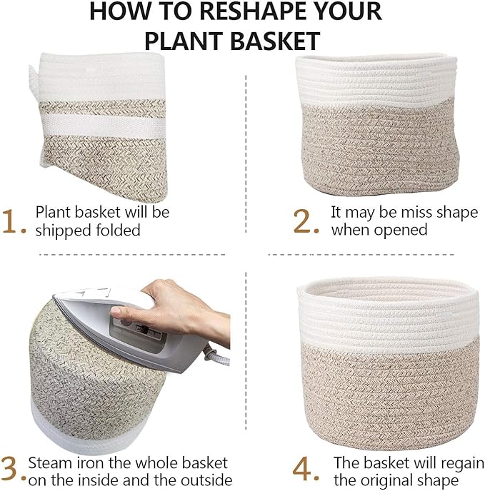 Cotton Rope Plant Basket Modern Woven Basket for 6" Flower Pot Floor Indoor Planters,Rustic Home Decor Storage Organizer H6 3/4" x W6 1/2"