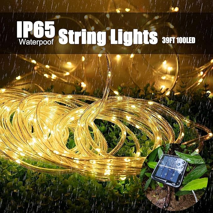 Solar Rope Light 2 Pack Waterproof IP65 39FT 100LEDs Outdoor LED ‎Solar Outdoor Lights for Party Garden Yard Home Wedding Christmas Halloween Holiday Tree Decoration Lighting