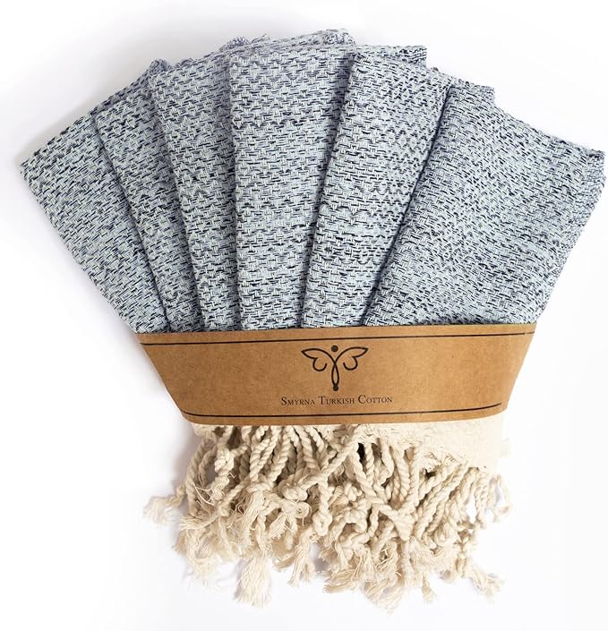 SMYRNA TURKISH COTTON Vintage Series Kitchen Dish Towels Pack of 6, Machine Washable Wash Cloths, Ultra Soft, Absorbent, Prewashed and Quick Dry Turkish Dish Towels, 12x12 Inch (Mint)