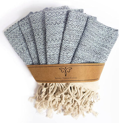 SMYRNA TURKISH COTTON Vintage Series Kitchen Dish Towels Pack of 6, Machine Washable Wash Cloths, Ultra Soft, Absorbent, Prewashed and Quick Dry Turkish Dish Towels, 12x12 Inch (Mint)