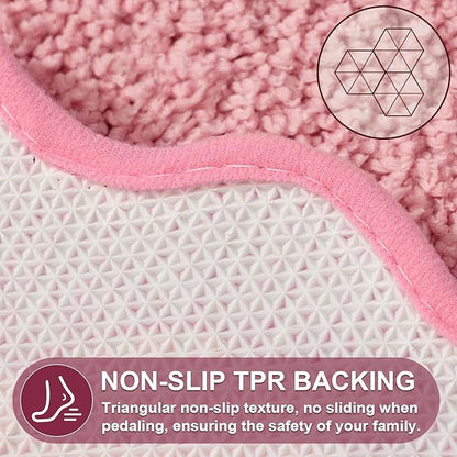 ORTIGIA Long Cute Scalloped Bathroom Rugs Runner, Fun Candy Pink Plush Microfiber Scallop Bath Mats Non Slip Washable Quick Dry Absorbent, Rug for Bathtub Sink Laundry Room Bedroom, 17x47