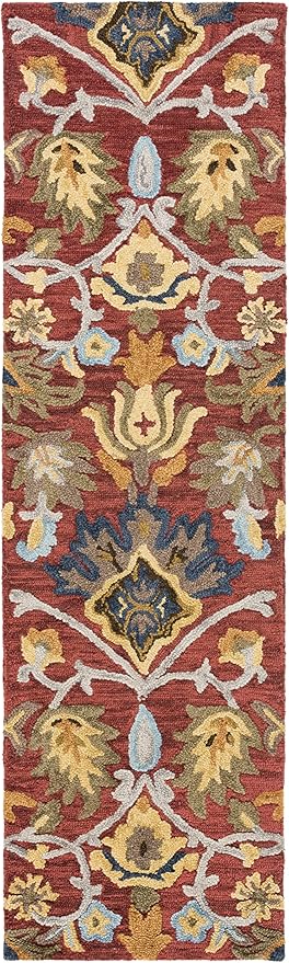 SAFAVIEH Blossom Collection Runner Rug - 2'3" x 20' Runner, Red & Multi, Handmade Wool, Floral Design, Ideal for High Traffic Areas in Living Room, Bedroom, Dining (BLM402Q-220)