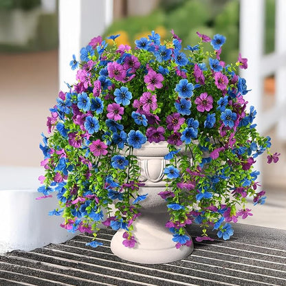 INQCMY 2Pcs Artificial Flowers for Outdoors UV Resistant Artificial Plants Easy Assembly for Spring Decor Look Real Faux Hanging Flowers for Outside Home Planter Porch Patio Decoror