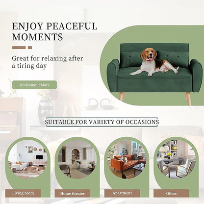 Vongrasig Small Modern Loveseat Sofa 47" Mid Century Linen 2 Seat Couch Tufted Love Seat, Green