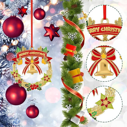 Christmas Wreath Ornaments 2025 for Holiday Party Decor, Metal Ornament for Home, Xmas Gift Cute Tree Decorations