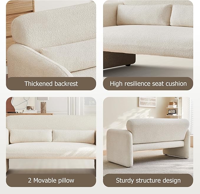 59.1'' Loveseat Sofa, 2 Seater Upgrade Sherpa Fabric Love Seat Couch, Comfy Upholstered Modern Leisure Loveseat Couches with 2 Waist Pillow for Bedroom, Office, Living Room