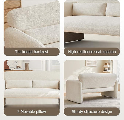 59.1'' Loveseat Sofa, 2 Seater Upgrade Sherpa Fabric Love Seat Couch, Comfy Upholstered Modern Leisure Loveseat Couches with 2 Waist Pillow for Bedroom, Office, Living Room