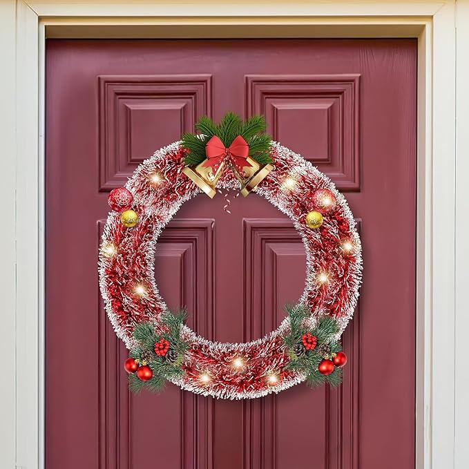 Lush Christmas Tinsel Garland, Red & White Radiant Metallic Twist Streamers for Holiday Decor, Plush & Full Xmas Tree Garland for an Elegant Festive Atmosphere, Indoor & Outdoor Party Supplies