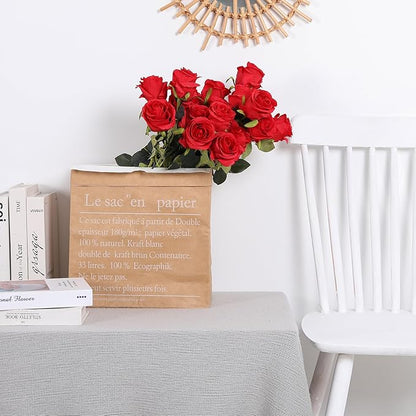 Nubry 8pcs Artificial Silk Roses Bulk,Fake Roses Flower with Stems Realistic Flowers for Wedding Centerpiece Home Party Decor(Dark Red)