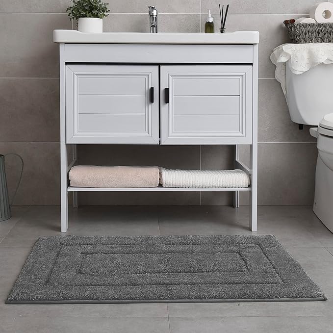 GRANNY SAYS Gray Bathroom Rugs Non Slip, Large Bath Mats for Bathroom, Super Soft and Water Absorbent, Microfiber Washable Bath Rugs for Floor, Tub and Shower, 36" x 24", Dark Gray