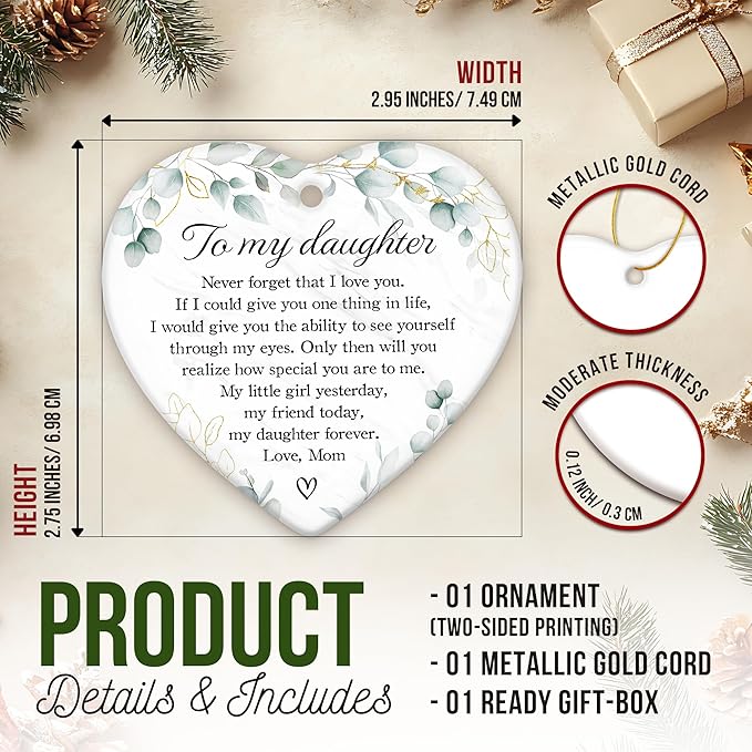 ZAGKOO Daughters Gifts from Mom - Gifts for Daughters Christmas Ornament 2025 - Mother and Daughter, Inspirational to My Daughter Keepsake Ornament - Christmas Tree Decorations