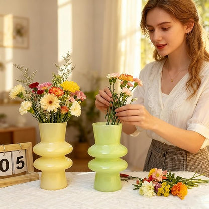 JSPYFITS Modern Glass Vases, 7.87" Tall Four-Layer Glass Vase Bubble Flower Vases Decorative for Home Décor, Decorative Milky Yellow Glasses Table Vase for Wedding Housewarming Gift